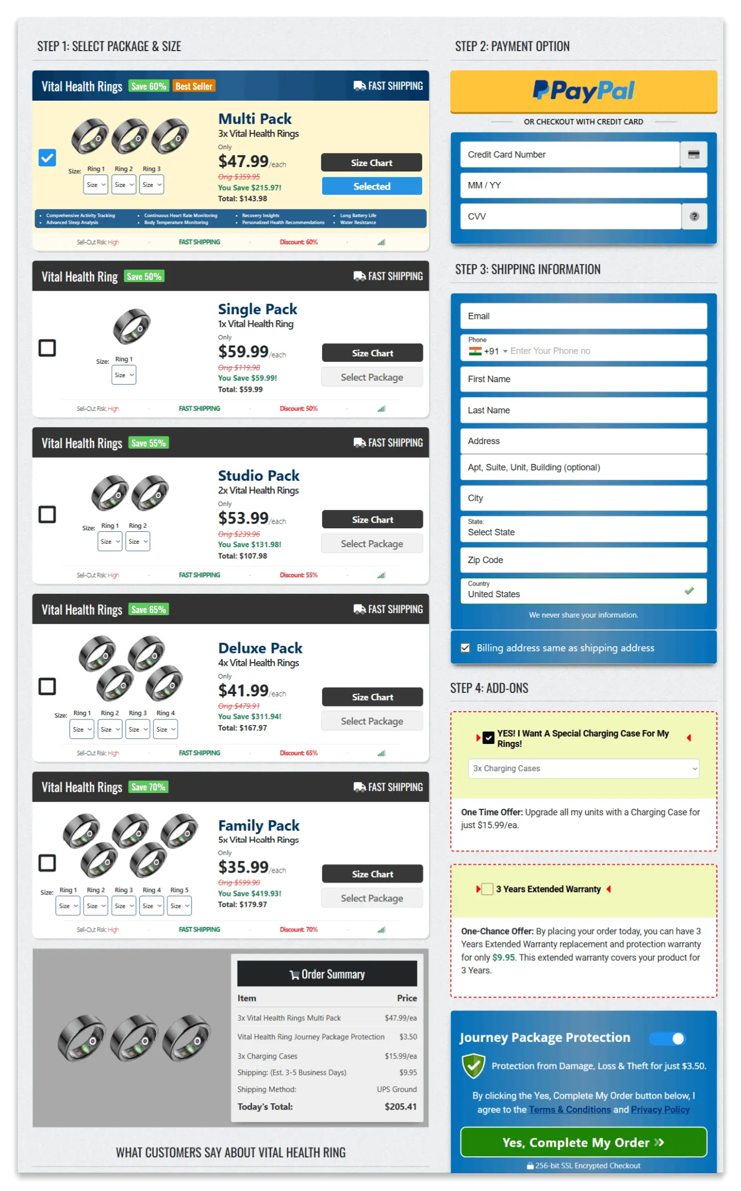 Vital Health Ring checkout page